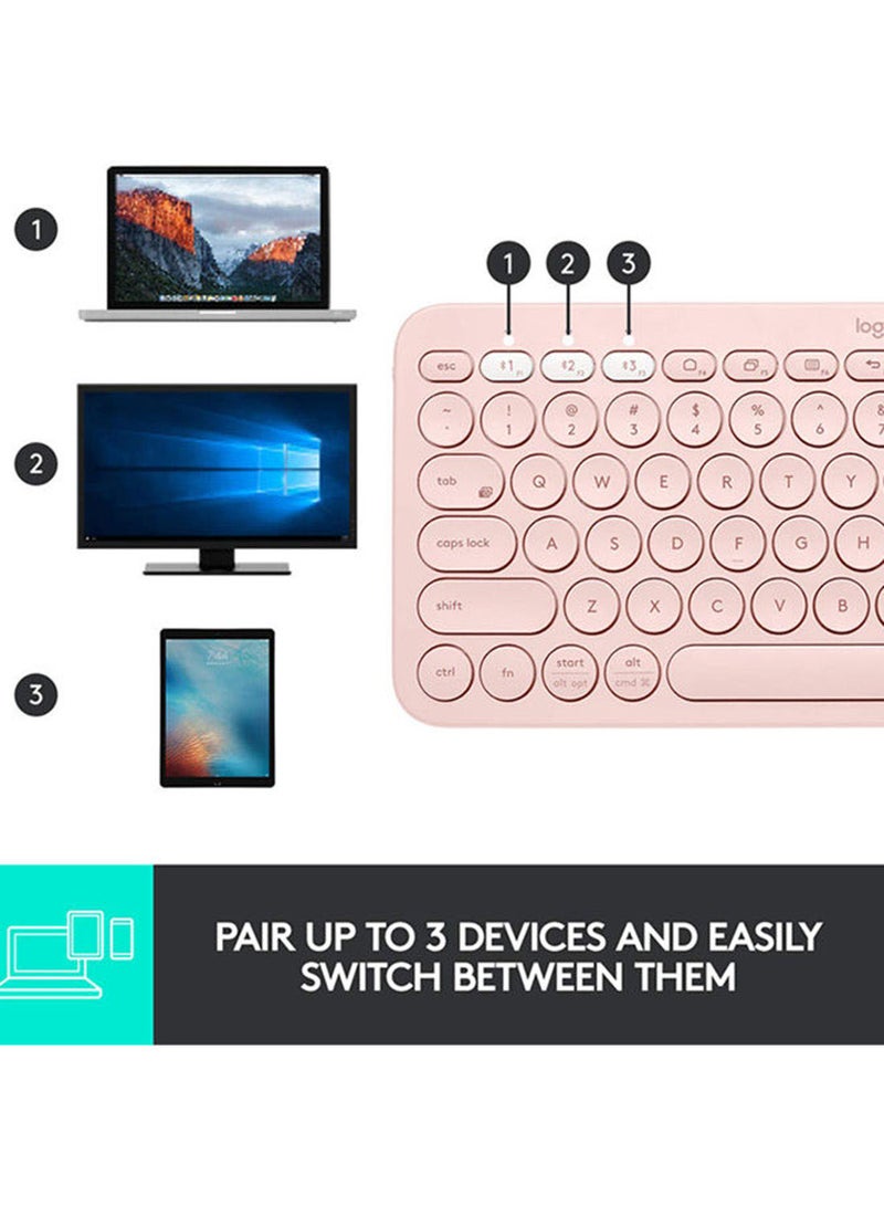 K380 Wireless Multi-Device Keyboard Language  For Windows, Apple iOS/TV, Android Or Chrome US English Pink