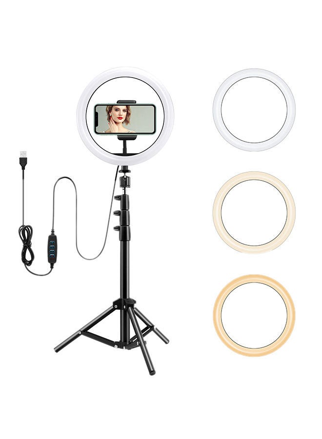 توشيونيكس مصباح LED حلقي مع حامل ثلاثي القوائم أسود/ أبيض  - Image 1