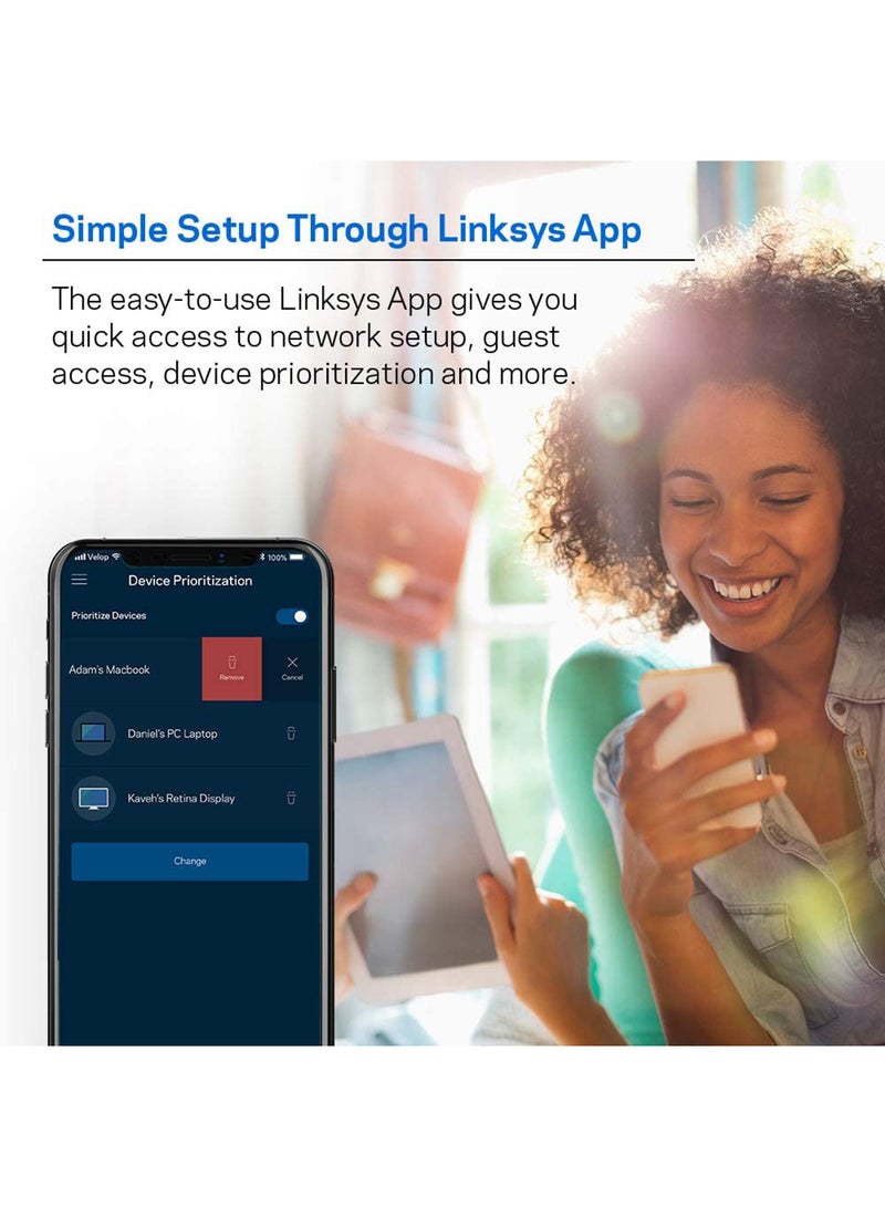 LINKSYS - WHW0303 Velop WiFi 5 Tri-Band Whole Home Mesh Wi-Fi System (AC6600 Wi-Fi Router/Wi-Fi Extender for Seamless Coverage, Parental Controls, 3-Pack, Covers Up to 6,000 sq ft) White - Image 1