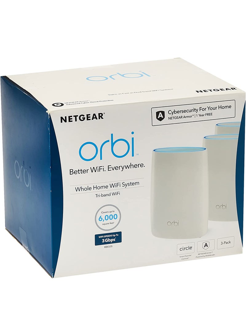 NETGEAR - RBK53S-100UKS Orbi Whole Home Mesh Wifi System With Advanced Cyber Threat Protection, 3-Pack White - Image 1