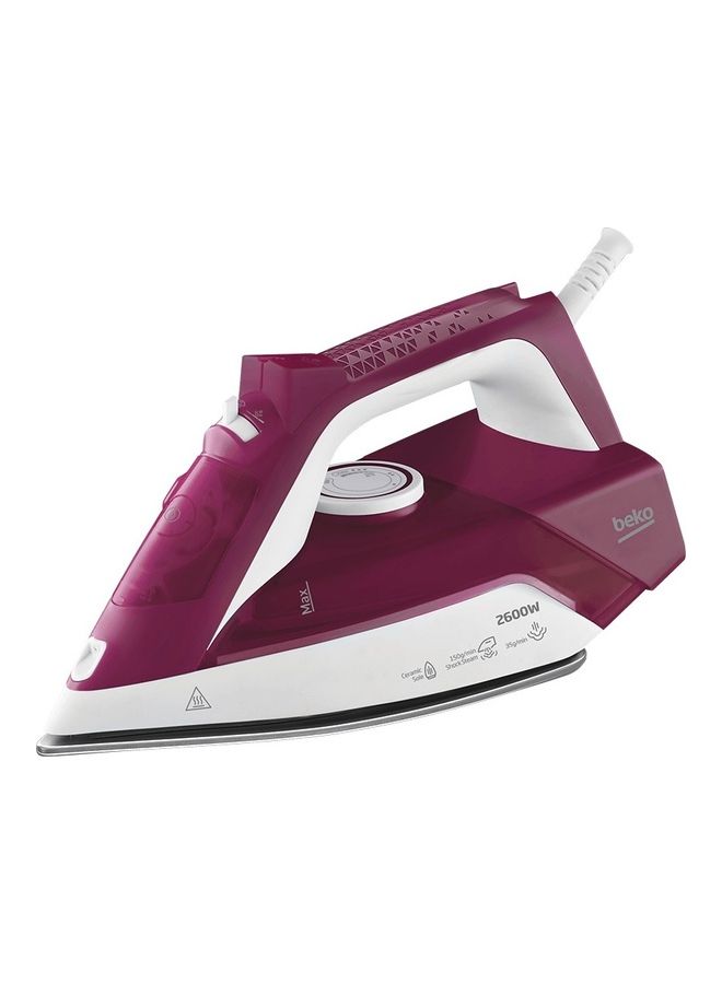 Beko Steam Iron, Ceramic Coated Soleplate with Steam Pools, Auto Shut-Off 240 ml 2600 W SIM3126R Purple  - Image 1