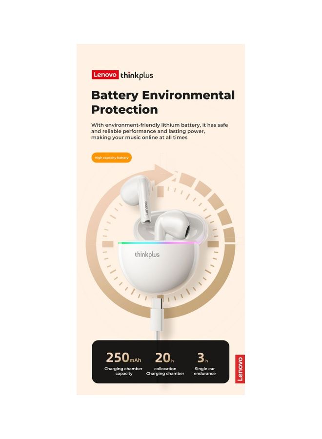 Lenovo - Thinkplus XT97 Bluetooth Wireless Mini TWS Earbuds With Flash LED Light & Mics White - Image 1
