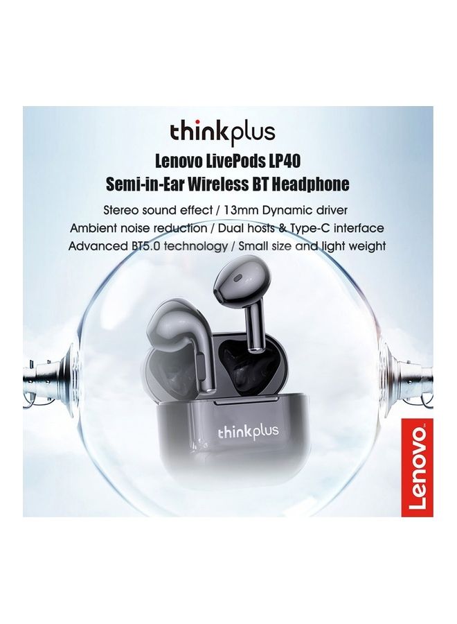 Thinkplus New version LP40 TWS Bluetooth 5.0 Wireless Earbuds HiFi Stereo Bass ENC Noise Reduction Type-C Black - v1667640847/N53363539A_2