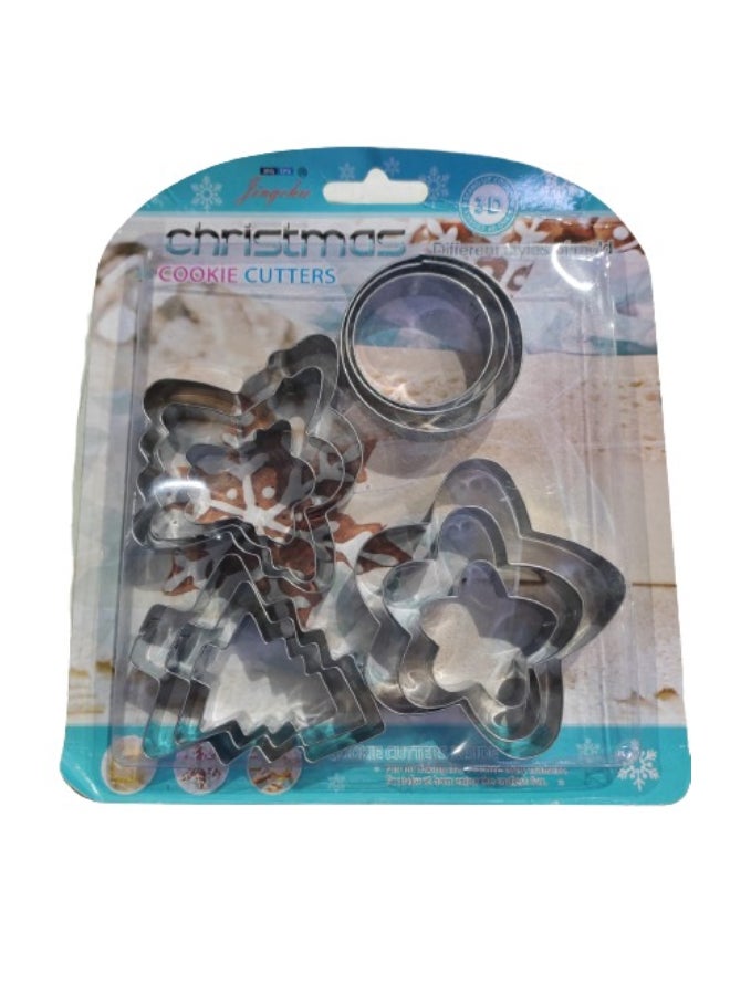 12Pcs Cookie Cutter Set Mini Biscuit Pastry Fruit Cutters Silver - Image 2