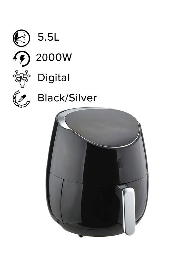 ايه تي سي - مقلاة هوائية كهربائية 5.5 L 2000 W H-AF020A أسود/فضي - Image 1