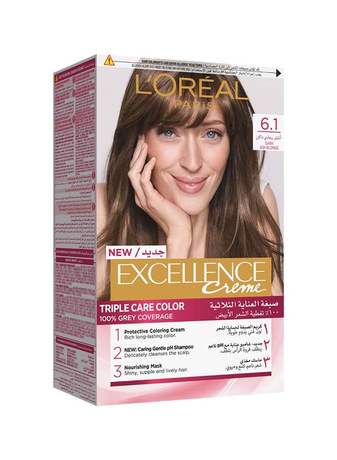 L'OREAL PARIS Excellence Creme Triple Care  Colour 6.1 Dark Ash Blonde 192ml  - Image 1