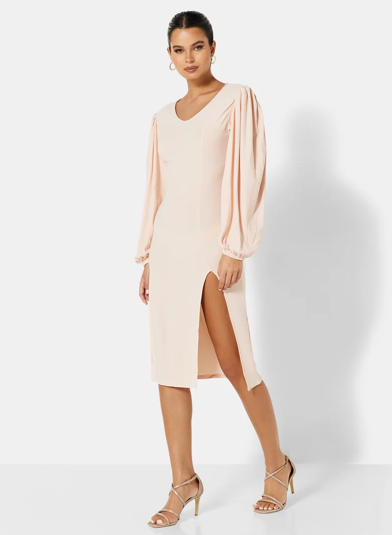 FEMME LUXE Balloon Sleeve Midi Dress