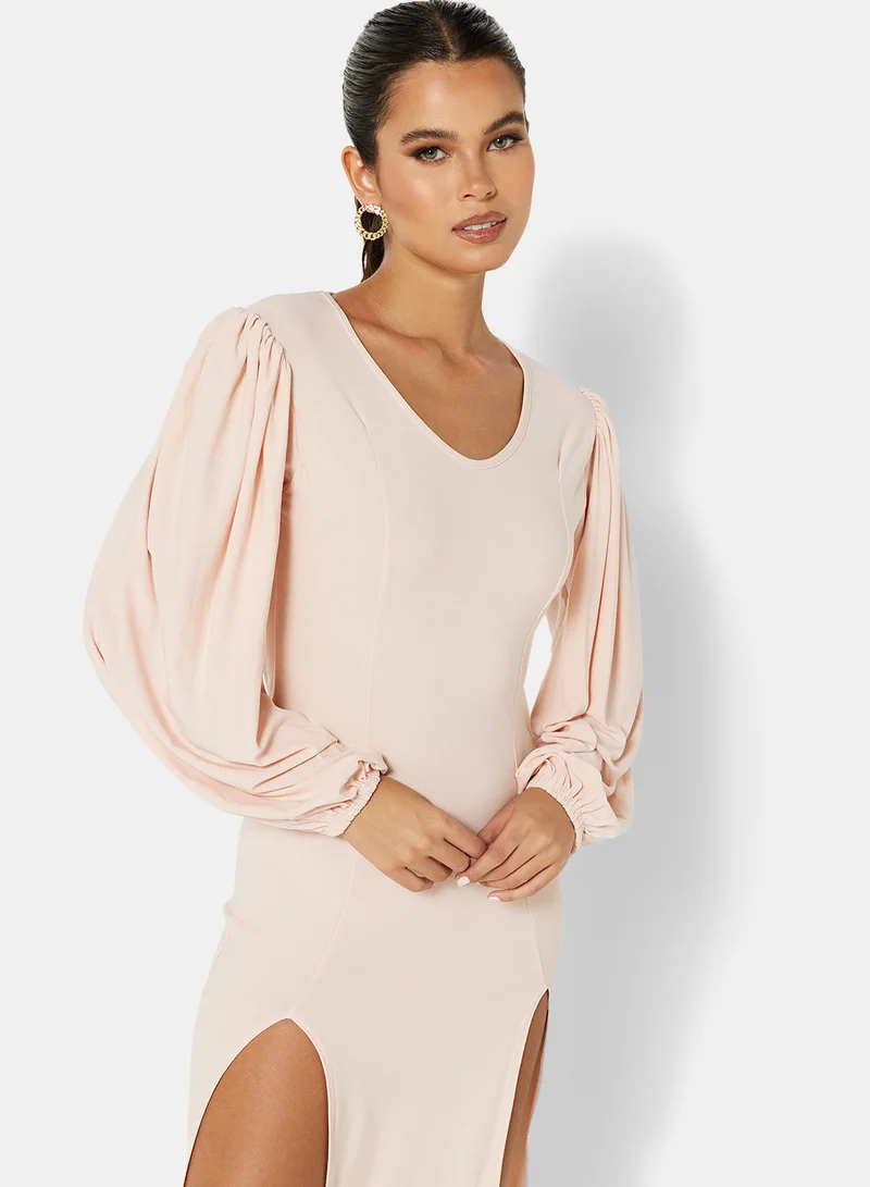 FEMME LUXE Blouson Sleeve Midi Dress Pink