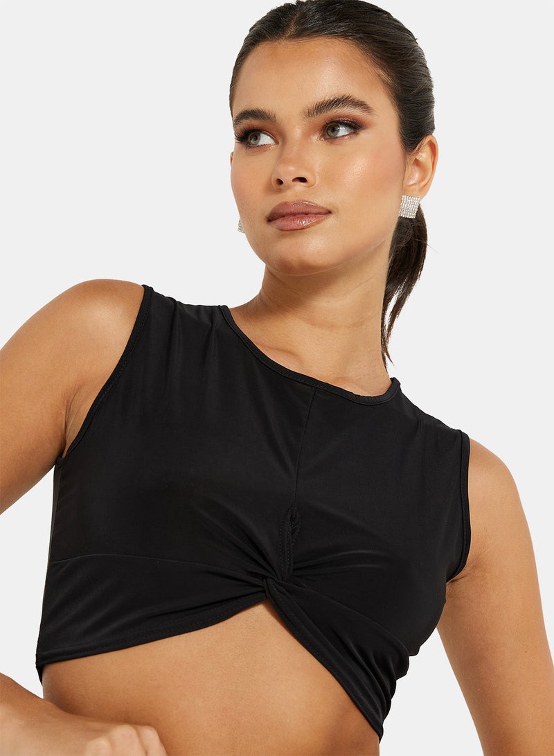 FEMME LUXE - Twist Front Crop Top Black - Image 1
