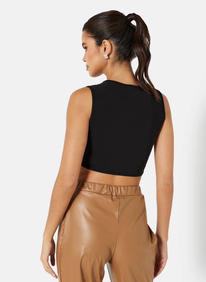 FEMME LUXE - Twist Front Crop Top Black - Image 1