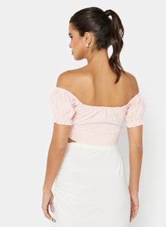 FEMME LUXE Bardot Crop Top Pink  - Image 2