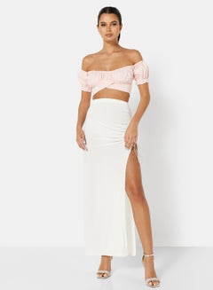FEMME LUXE Bardot Crop Top Pink  - Image 4