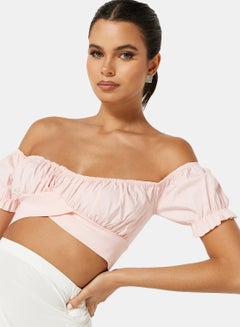 FEMME LUXE Bardot Crop Top Pink  - Image 3