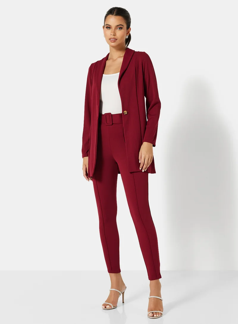 FEMME LUXE Open Front Blazer and Pants Set (Set of 2) Dark Red