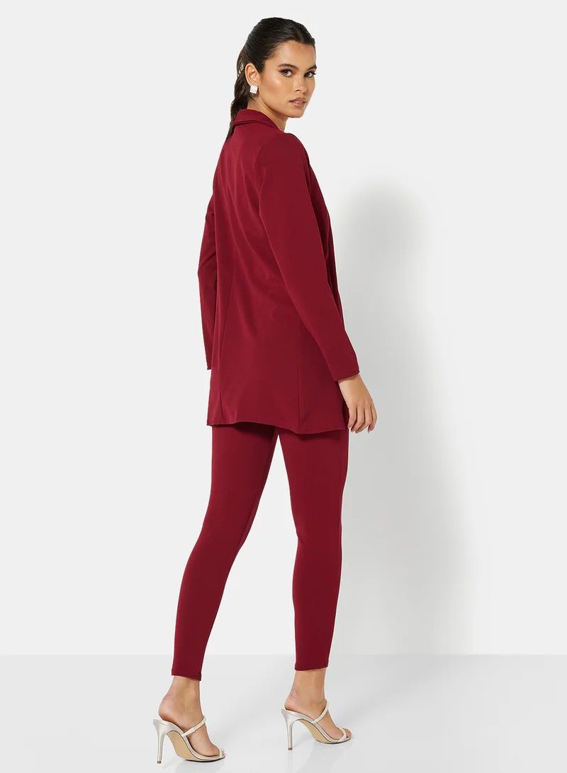 FEMME LUXE Open Front Blazer and Pants Set (Set of 2) Dark Red