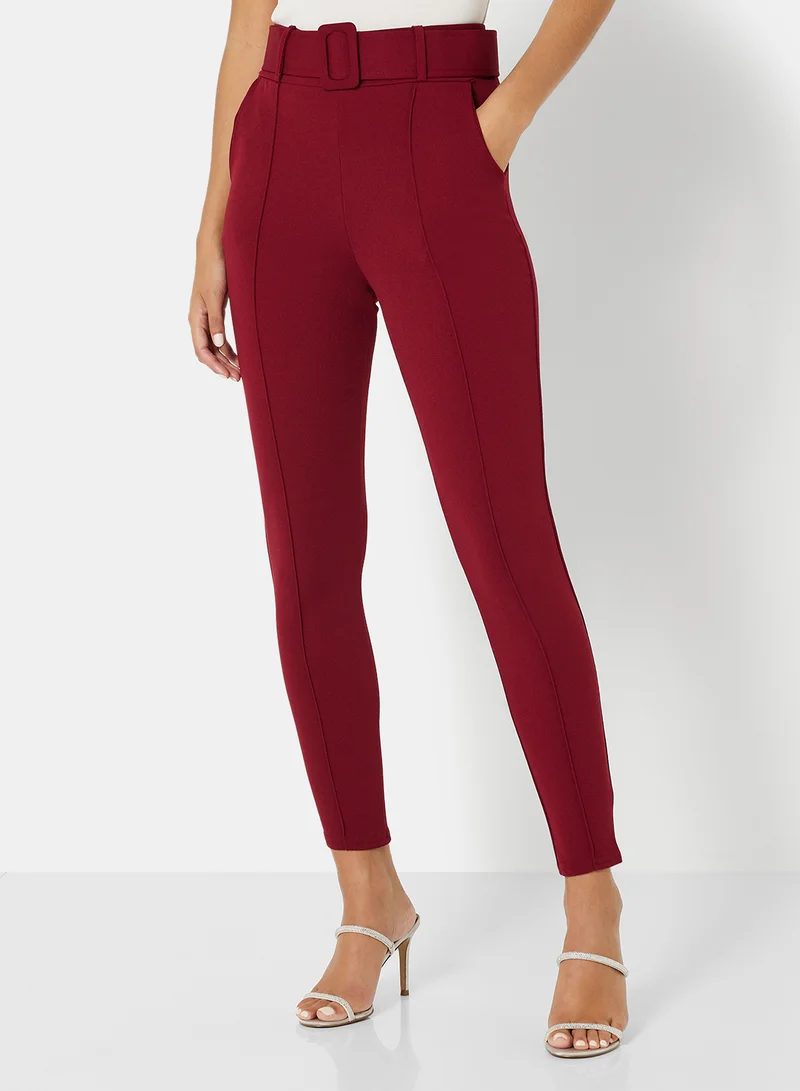 FEMME LUXE Open Front Blazer and Pants Set (Set of 2) Dark Red