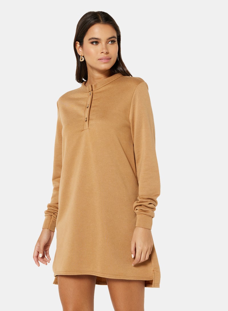 FEMME LUXE - Long Sleeve Mini Dress Brown - Image 1