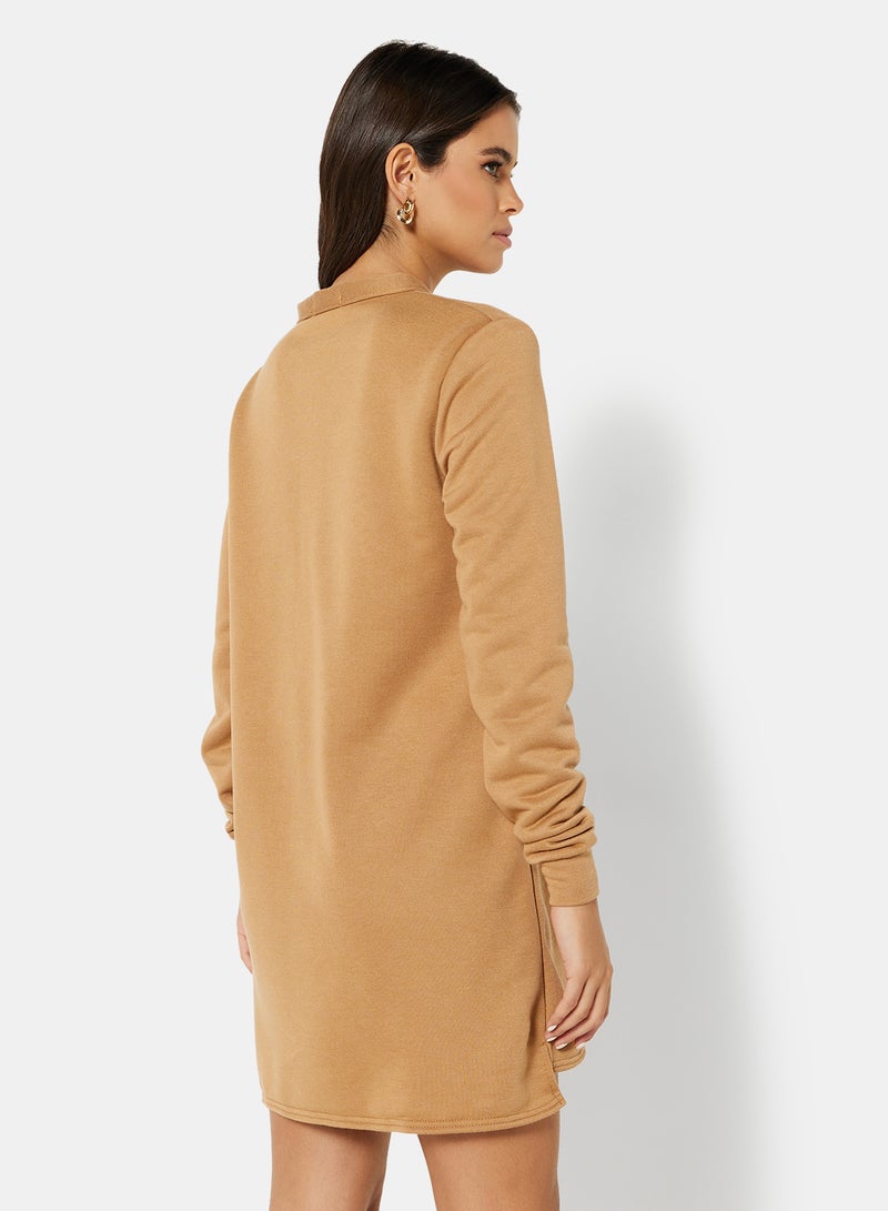 FEMME LUXE - Long Sleeve Mini Dress Brown - Image 1