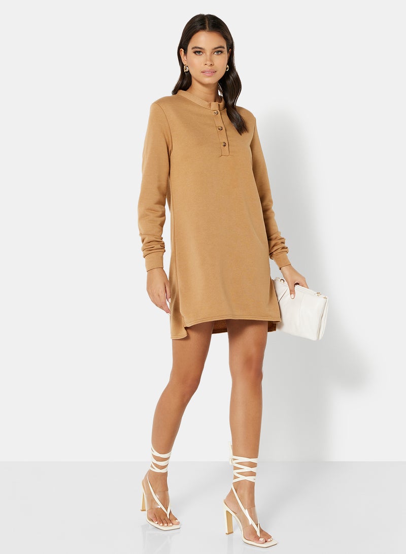 FEMME LUXE - Long Sleeve Mini Dress Brown - Image 1
