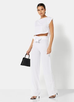 FEMME LUXE Boat Neck Crop Top and Pants Set (Set of 2) White  - Image 5