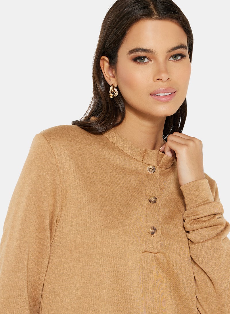 FEMME LUXE - Long Sleeve Mini Dress Brown - Image 1