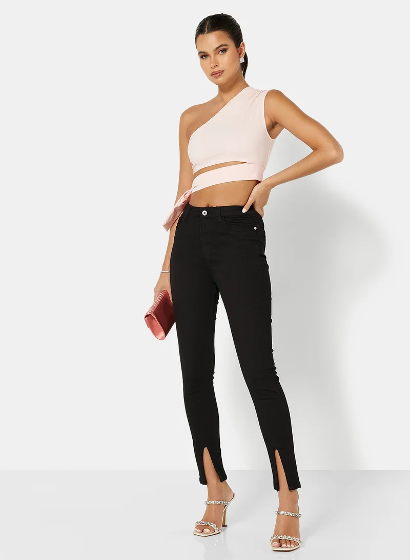 FEMME LUXE Cut-Out Detail Crop Top Light Pink