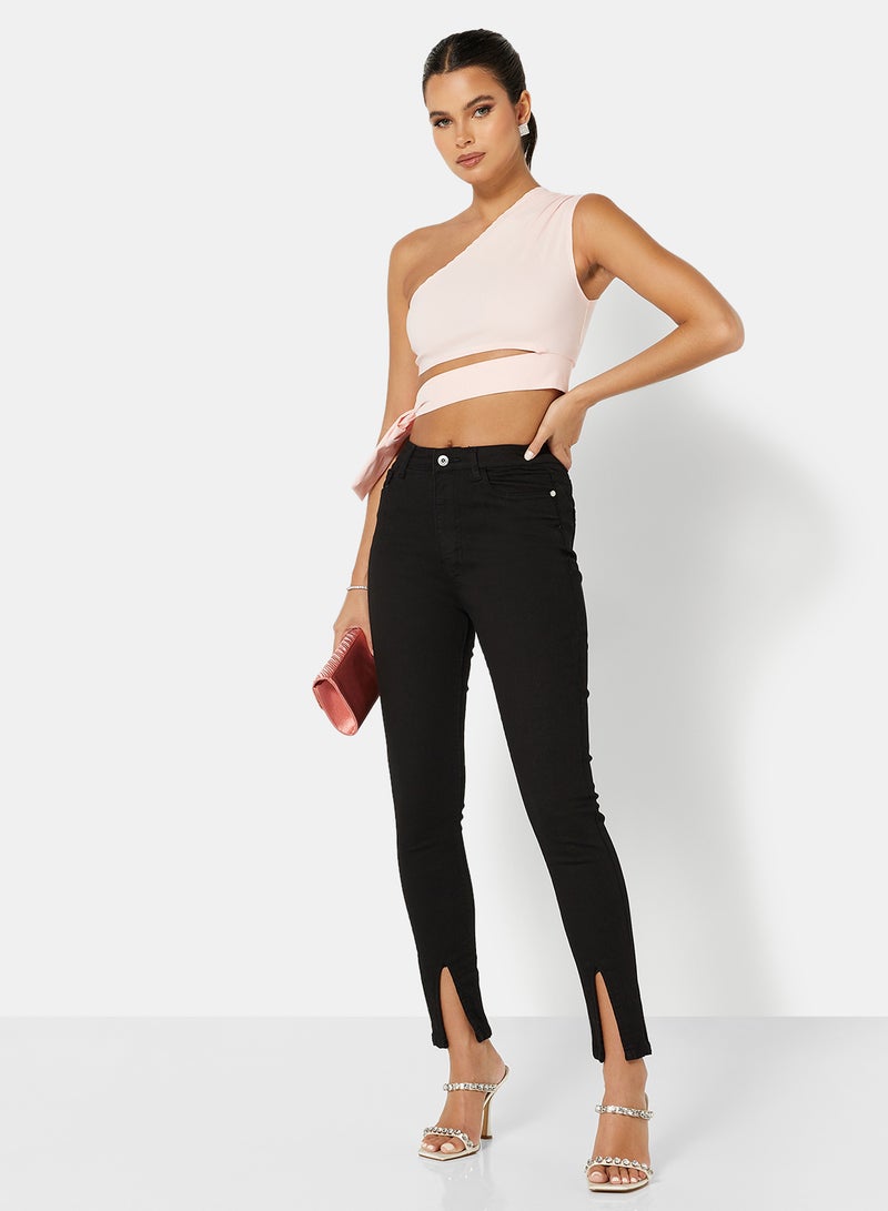 FEMME LUXE - Cut-Out Detail Crop Top Light Pink - Image 1