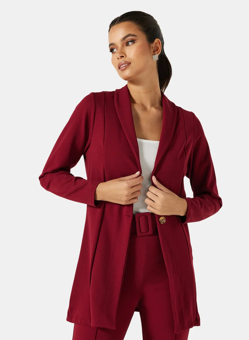 FEMME LUXE Open Front Blazer and Pants Set (Set of 2) Dark Red