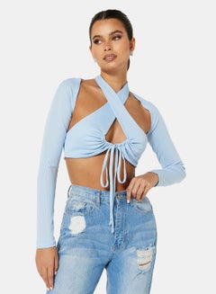 FEMME LUXE Long Sleeve Cut Out Top Blue  - Image 1