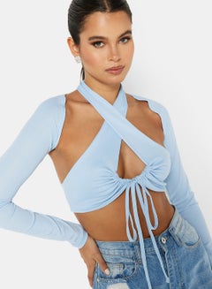 FEMME LUXE Long Sleeve Cut Out Top Blue  - Image 3