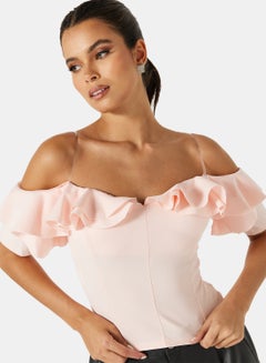 FEMME LUXE Ruffle Detail Bandeau Top Pink  - Image 3