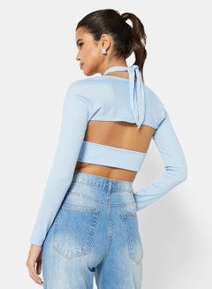 FEMME LUXE Long Sleeve Cut Out Top Blue  - Image 2