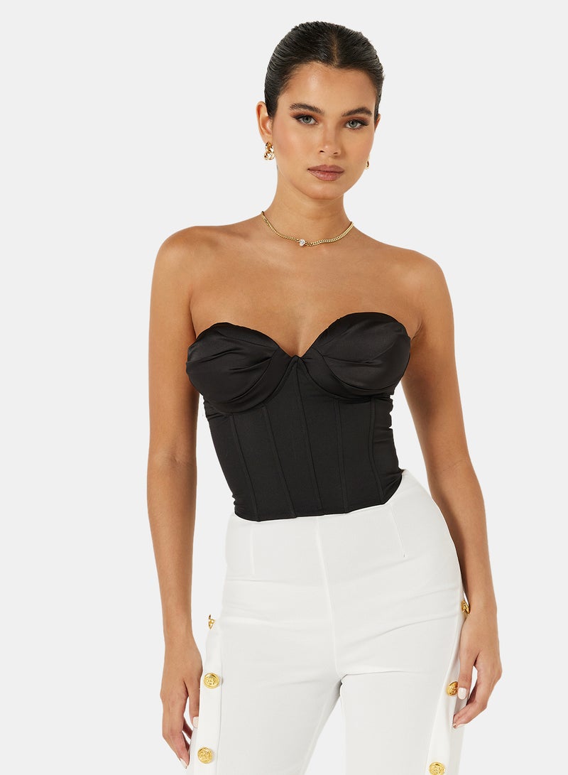 FEMME LUXE One Shoulder Corset Top Black - Image 1