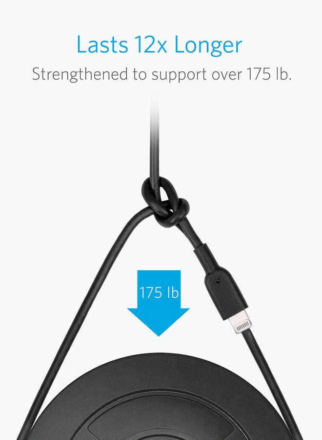 Anker - PowerlineII With Lightning Connector 3ft Black - Image 1