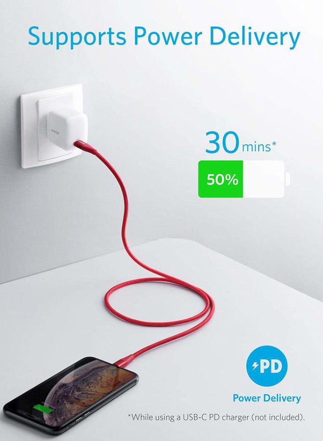 Anker - PowerLine +II USB-C Cable to  Lightning  3ft Red - Image 1