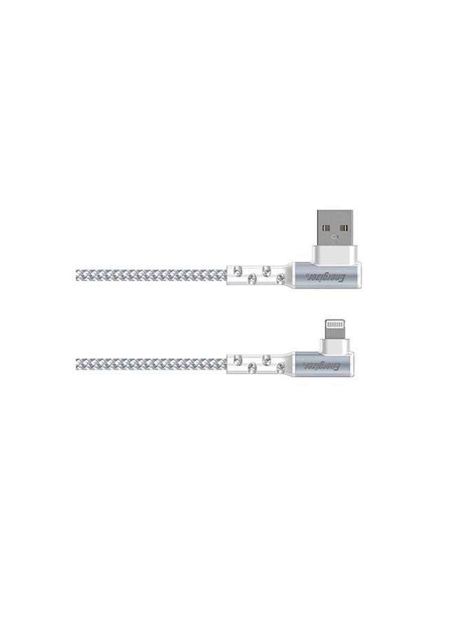 Ultimate Right Angle 90 Degree MFi Certified Fast Charging Metal Braided USB-A To Lightning Cable Compatible With iPhone/iPod/iPad, High-Twist Resistance, Gaming Design White