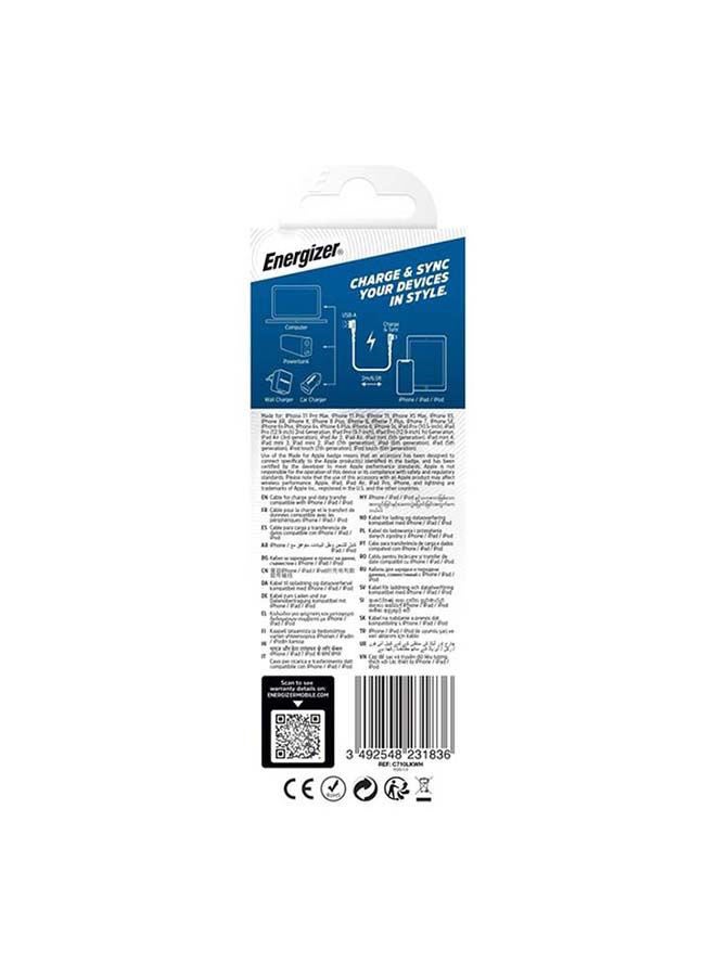 Ultimate Right Angle 90 Degree MFi Certified Fast Charging Metal Braided USB-A To Lightning Cable Compatible With iPhone/iPod/iPad, High-Twist Resistance, Gaming Design White