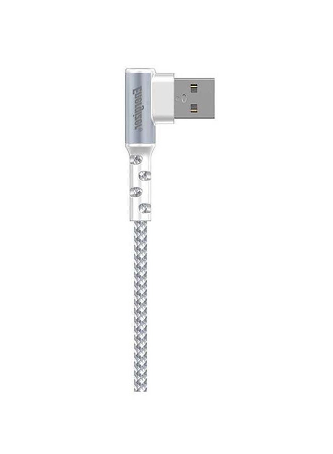 Ultimate Right Angle 90 Degree MFi Certified Fast Charging Metal Braided USB-A To Lightning Cable Compatible With iPhone/iPod/iPad, High-Twist Resistance, Gaming Design White