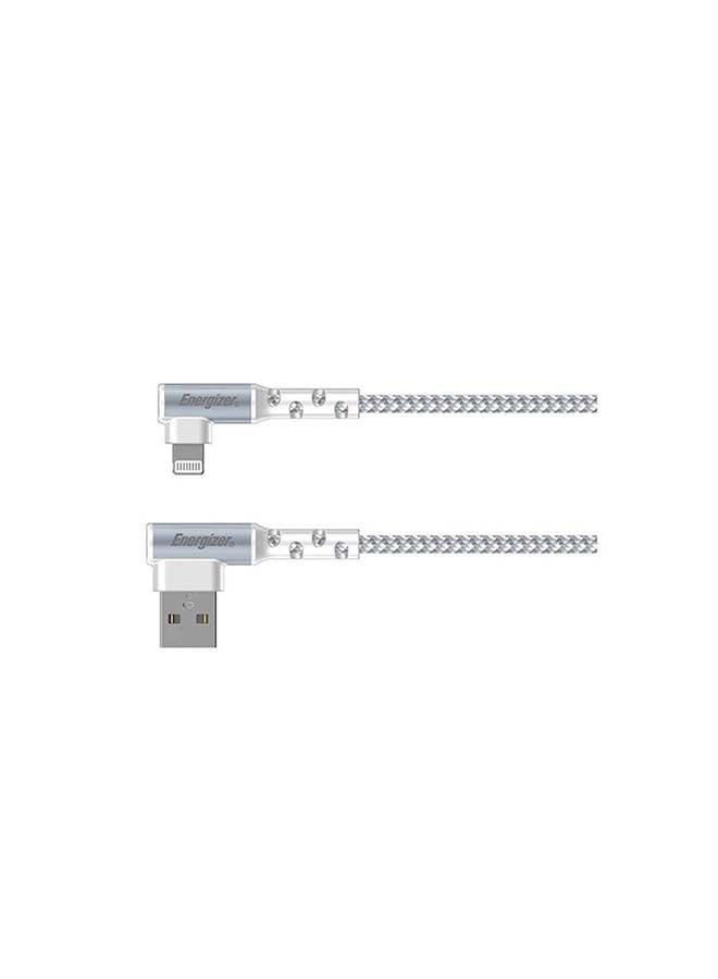 Ultimate Right Angle 90 Degree MFi Certified Fast Charging Metal Braided USB-A To Lightning Cable Compatible With iPhone/iPod/iPad, High-Twist Resistance, Gaming Design White