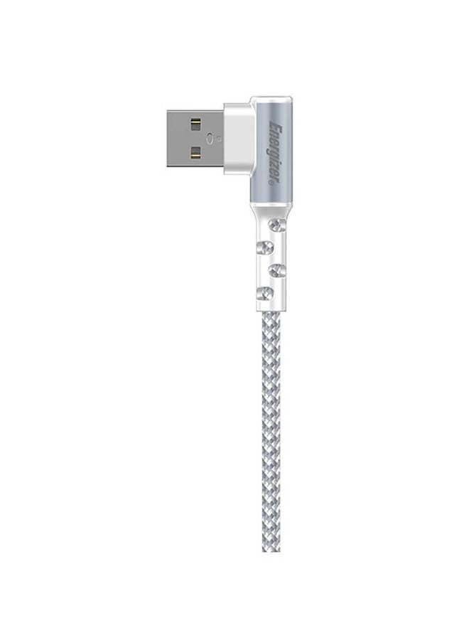 Ultimate Right Angle 90 Degree MFi Certified Fast Charging Metal Braided USB-A To Lightning Cable Compatible With iPhone/iPod/iPad, High-Twist Resistance, Gaming Design White