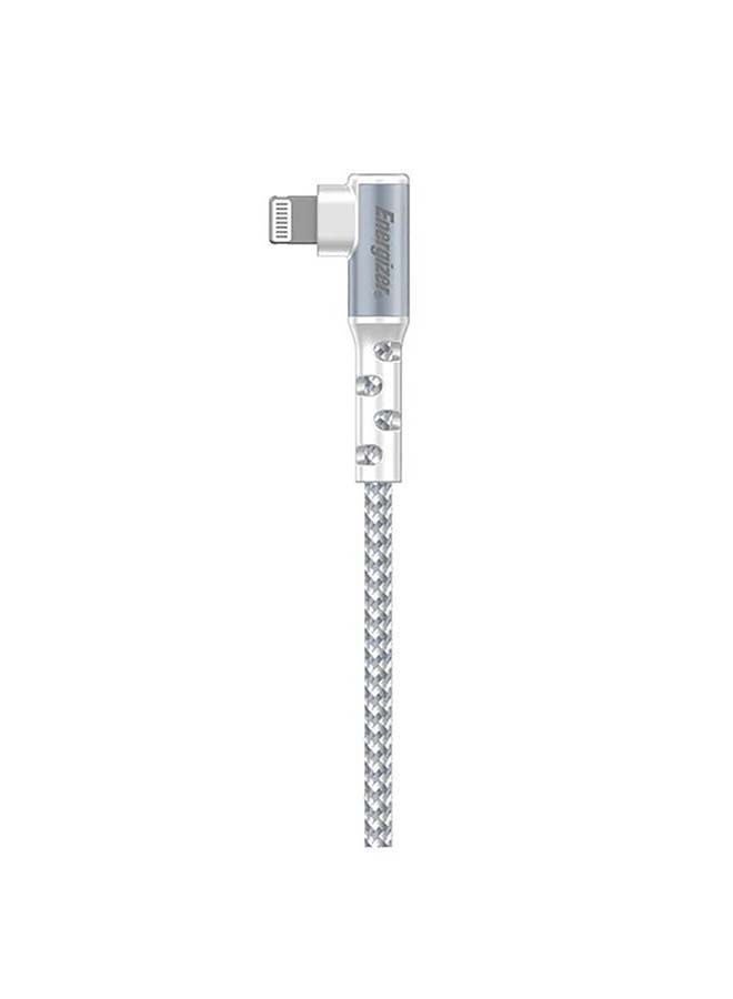 Ultimate Right Angle 90 Degree MFi Certified Fast Charging Metal Braided USB-A To Lightning Cable Compatible With iPhone/iPod/iPad, High-Twist Resistance, Gaming Design White