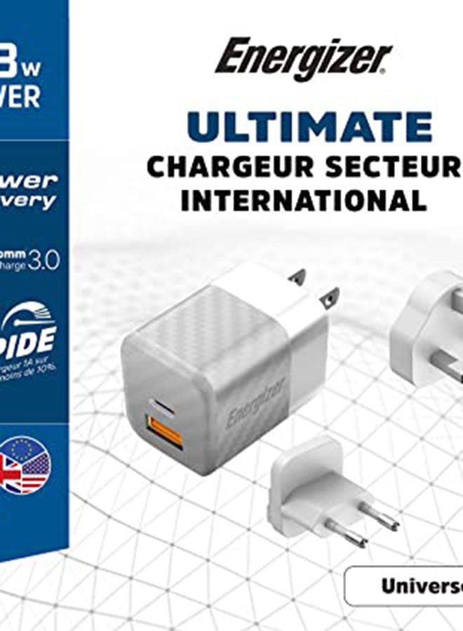 Energizer - Ultimate 38W Fast Charging QualComm Wall Charger, 20W Power Delivery Type-C Output And 18W QC USB-A Output, International Plugs, Universal Compatibility Silver - Image 1