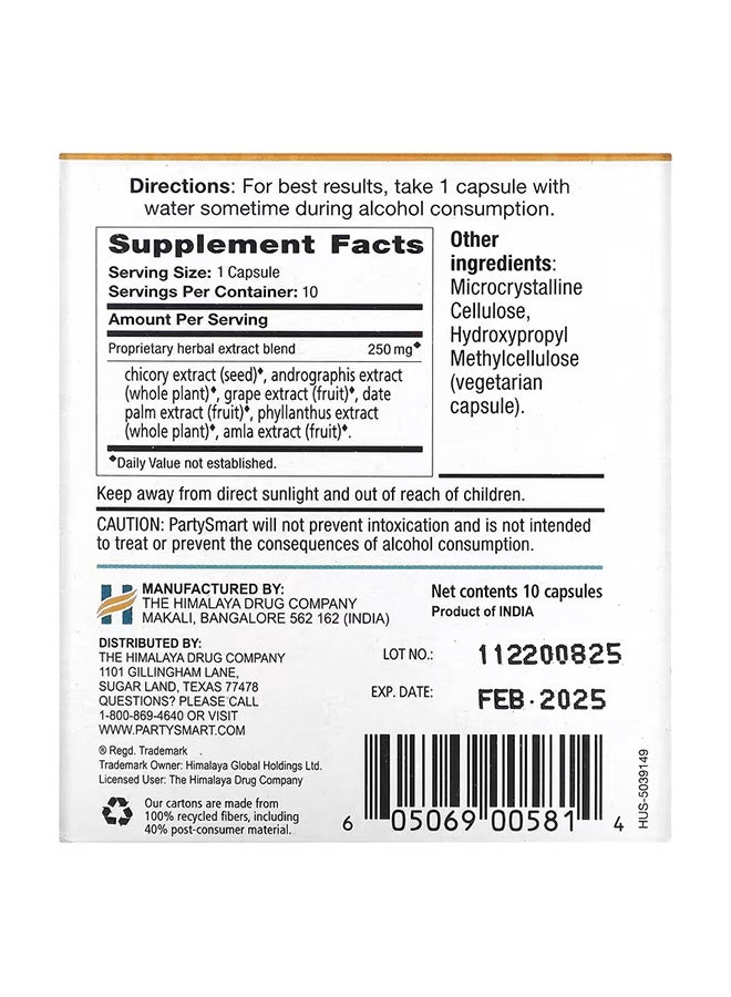 Himalaya Herbal Healthcare - Partysmart 250mg Herbal Supplement - 10 Capsules - Image 1