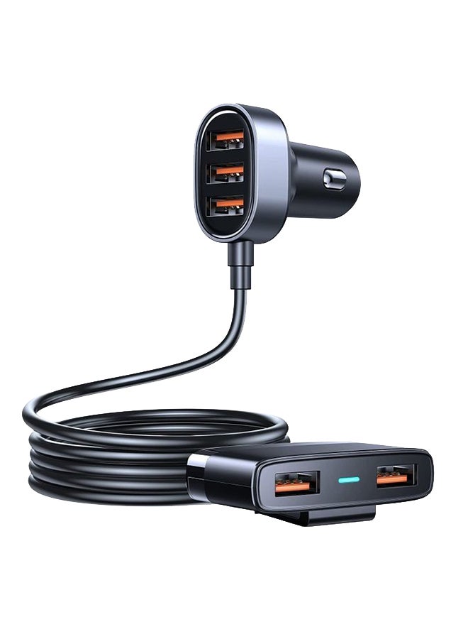 JOYROOM 5 USB Car Phone Charger Adapter For Multiple Devices 12V 5FT Cable Front And Back Seat Charging Compatible With Samsung iPhone Black  - Image 1