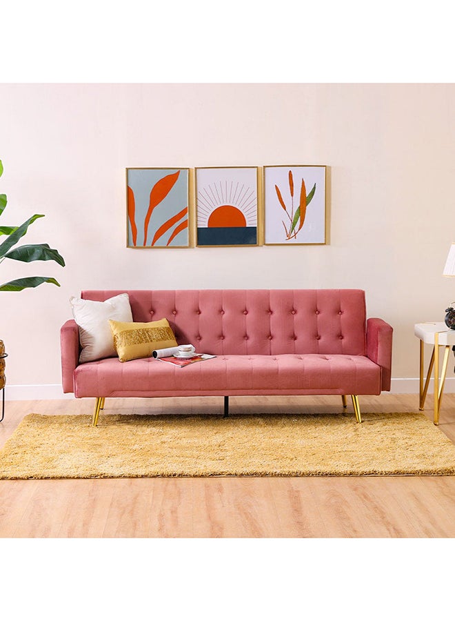 DANUBE HOME Claude 3 Seat Fabric Sleeping Sofabed Metal Leg Three Seater Convertible Sofa Cum Bed Rose 191x81x75.5cm  - Image 1