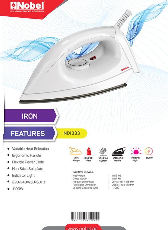 Non Stick Soleplate Iron NDI333 1100.0 W NDI-333 White