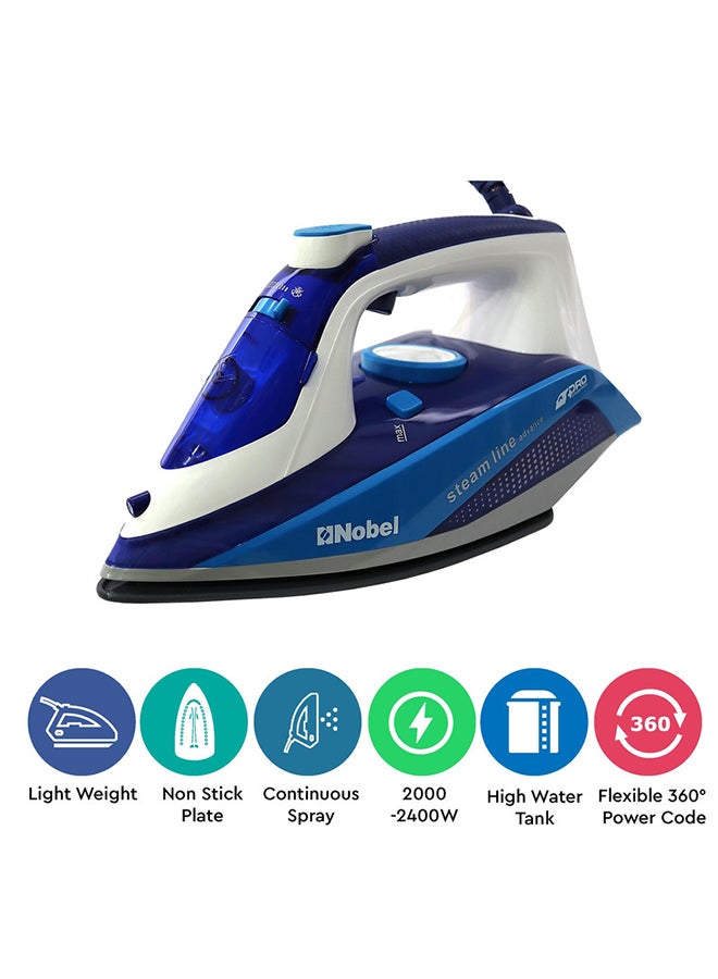 Nobel - Iron - Steam Blue Ceramic Sole Plate NSI28 2400.0 W NSI28 Blue/White - Image 1