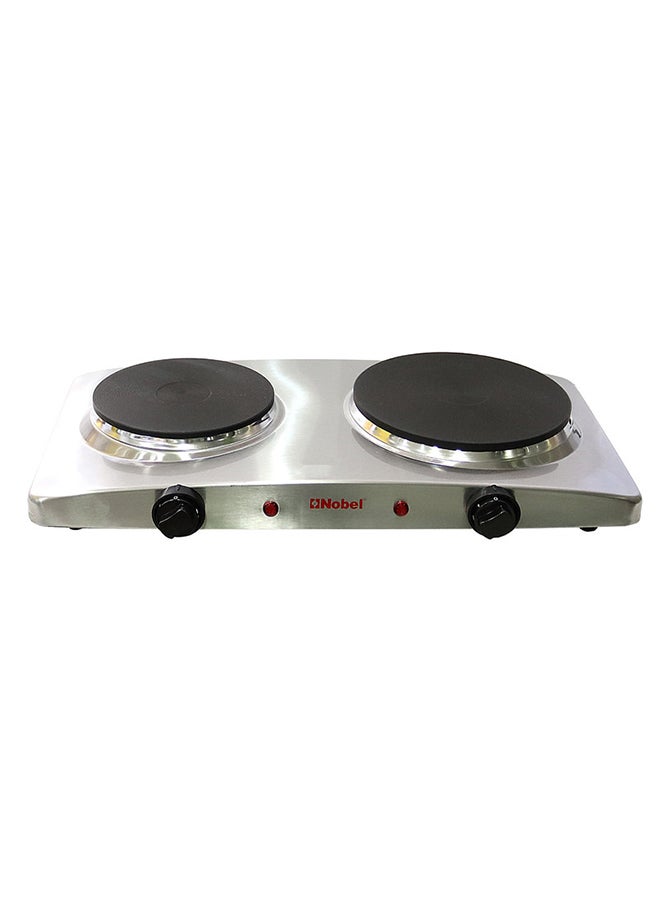 Nobel - Electric Dual Hot Plate with Overheat Protection and Indication Light  and 185mm + 155 mm Hot Plate 2500 W NHP402SS Silver - Image 1