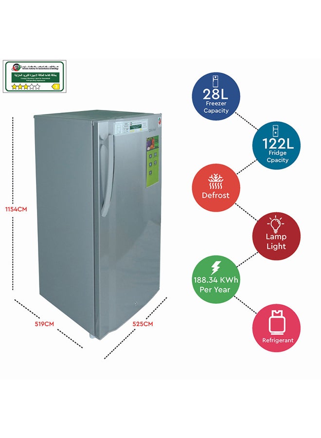 Nobel - 180 L Gross / 150 L Net, Single Door Refrigerator, Defrost, R600a Refrigerant, Temperature Control, Inside Light, Inside Evaporator and Condenser, Lock & Key, 3 Star Esma, CFC Free 312 kW NR180SSN Silver - Image 1