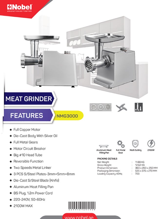 Meat Grinder 2100 W NMG3000 Silver